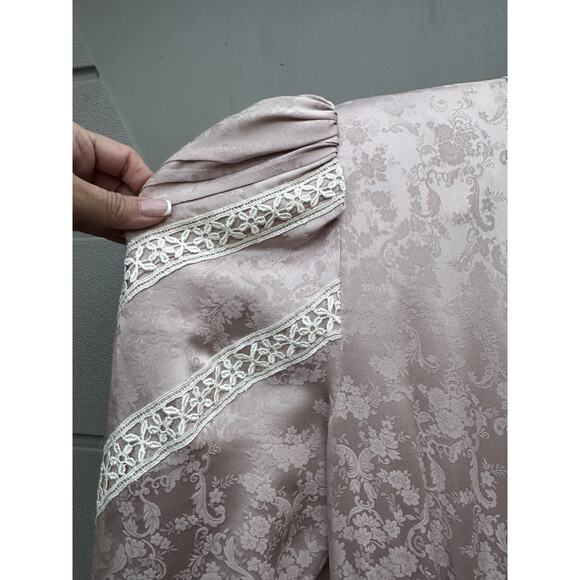 VTG JESSICA McCLINTOCK Pink Silk Lace Prairie Dress High Neck Victorian Cottage - Picture 11 of 16